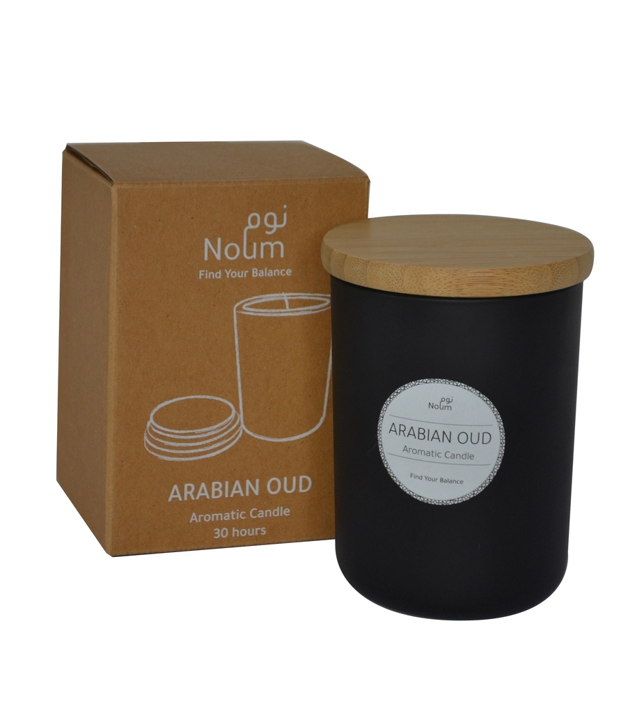 NOUM – Arabic Oudh Scented Glass Candle with Bamboo Lid – Black (1)