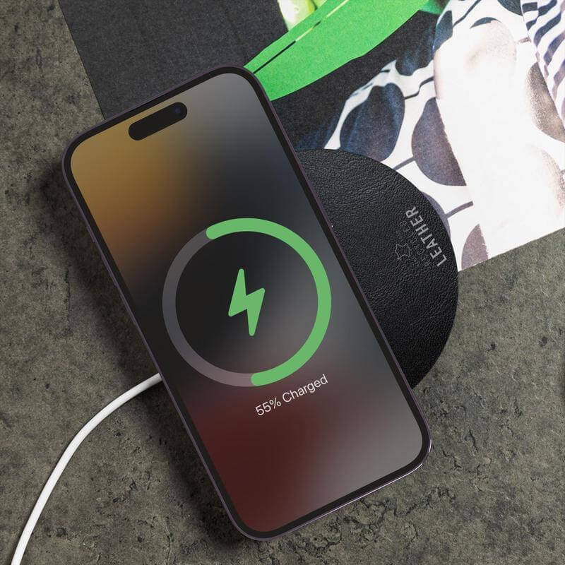 ANZIO – Recycled Leather 15 Watt Wireless Charger – Black-Black (2)
