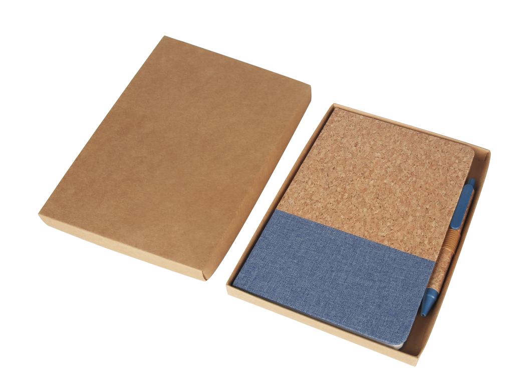 BORSA – eco-neutral A5 Cork Fabric Hard Cover Notebook and Pen Set – Blue (1)