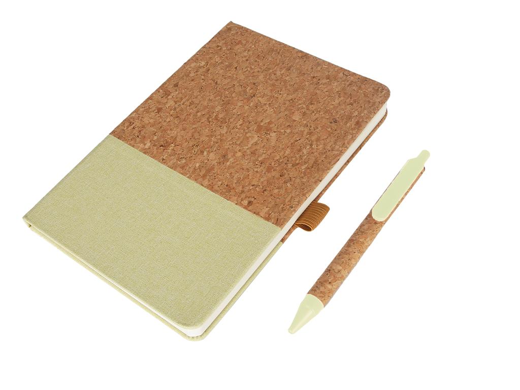 BORSA – eco-neutral A5 Cork Fabric Hard Cover Notebook and Pen Set – Green