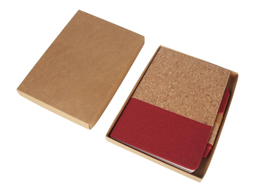 BORSA – eco-neutral A5 Cork Fabric Hard Cover Notebook and Pen Set – Red (1)
