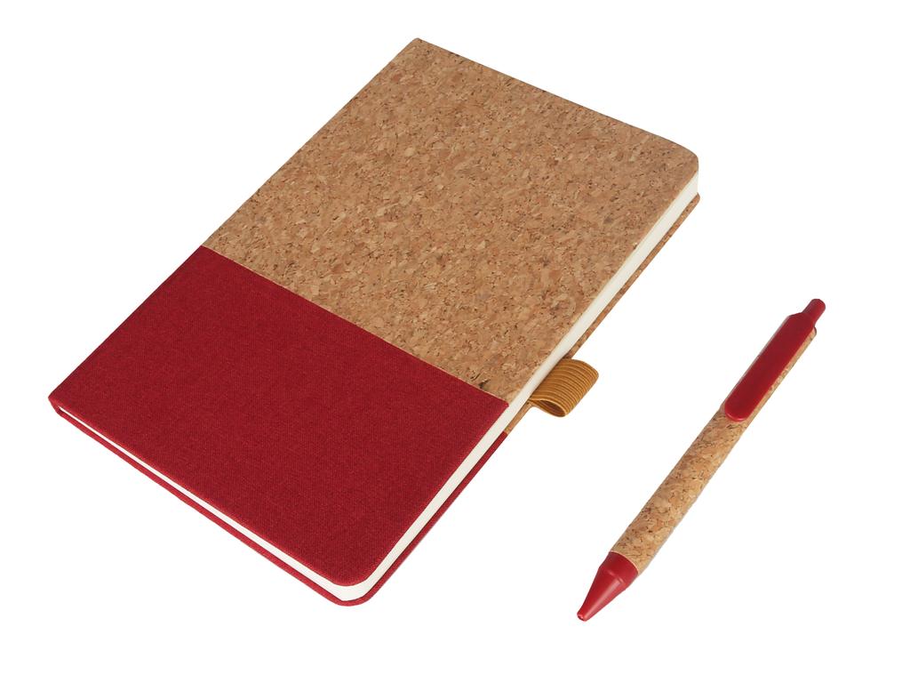 BORSA – eco-neutral A5 Cork Fabric Hard Cover Notebook and Pen Set – Red