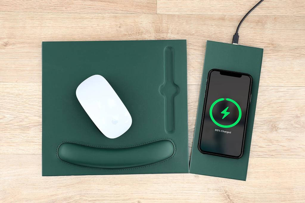 DOBERAN – @memorii 10W Wireless Charger PU Mouse Pad – Dark Green (1)