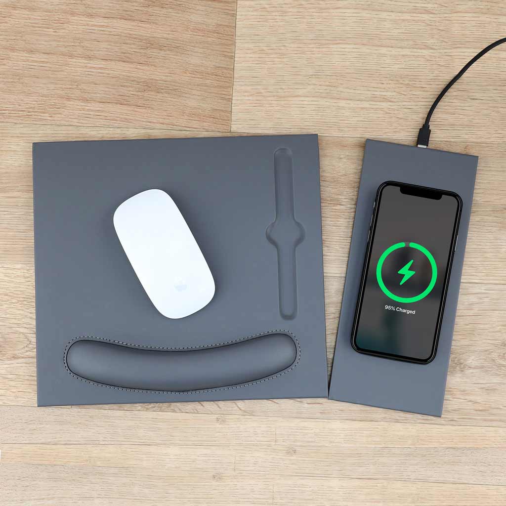 DOBERAN – @memorii 10W Wireless Charger PU Mouse Pad – Dark Grey (1)