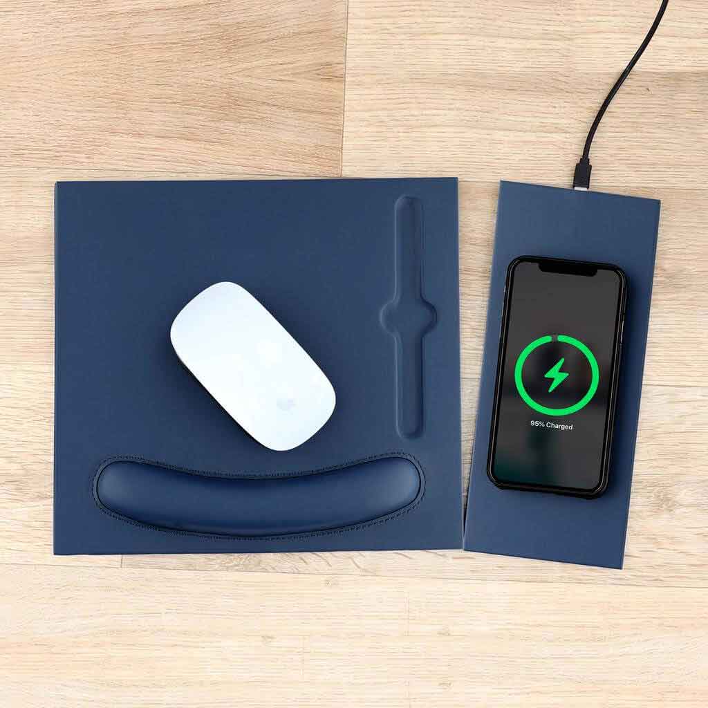 DOBERAN – @memorii 10W Wireless Charger PU Mouse Pad – Navy Blue