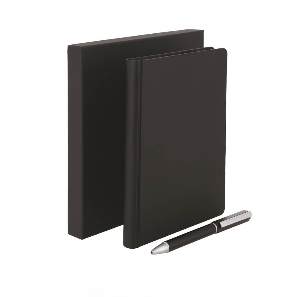 [GSSN 403] TOMAR – SANTHOME Set Of PU Thermo Notebook And Pen – Black