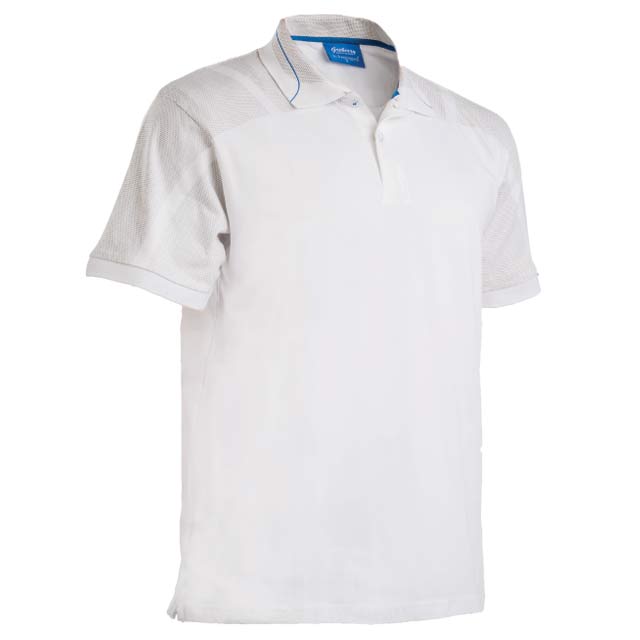 [Greberry White-Blue-Small] GREBERRY – SANTHOME Polo Shirt With UV protection (Small, White – Blue)