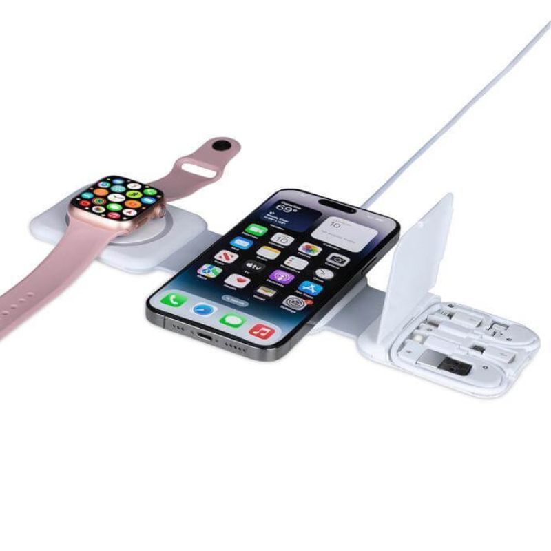 [ITWC 1154] BOLERO – @memorii 2 in 1 Wireless Charger with Multi Cable Set – White