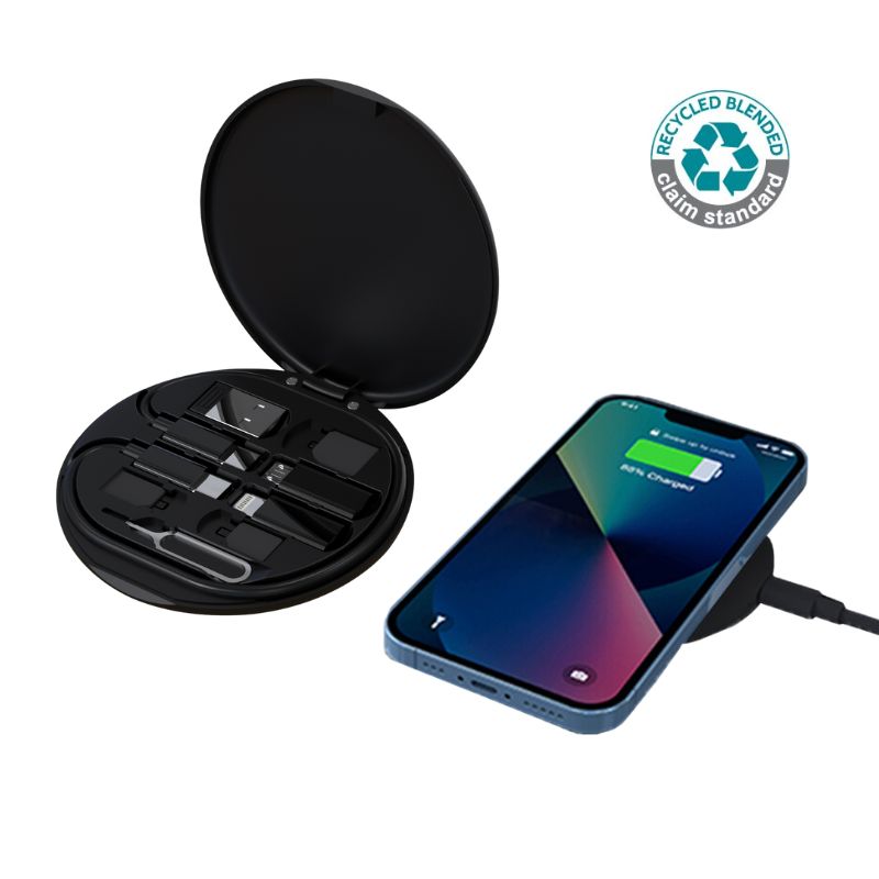 [ITWC 1169] OSLO – @memorii Recycled 15W Wireless Charger Multi – Cable Set – Black