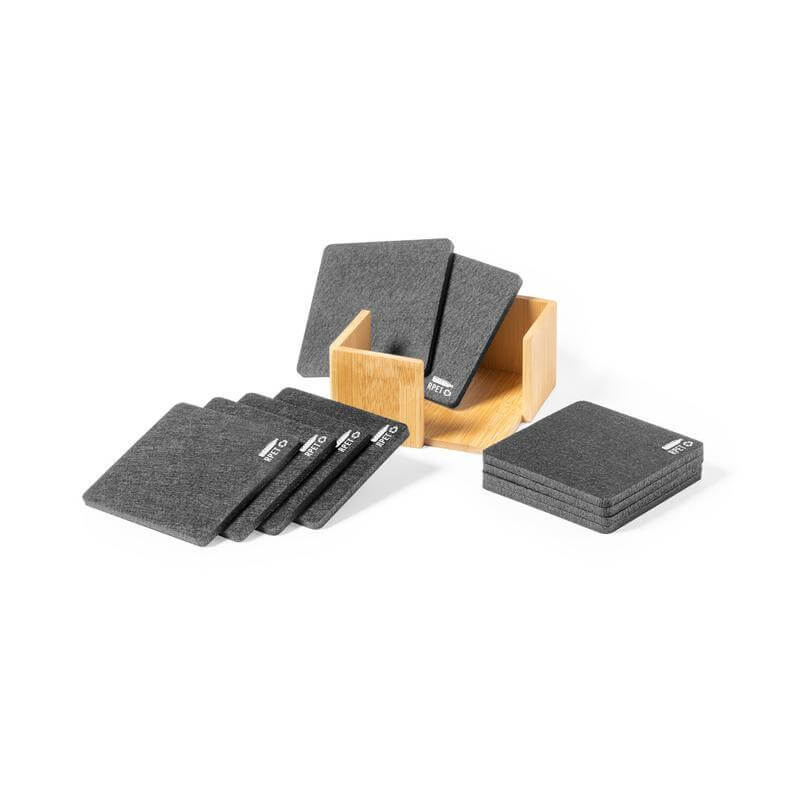LAAX – eco-neutral RPET Set of 6 Coaster with Bamboo Holder (2)