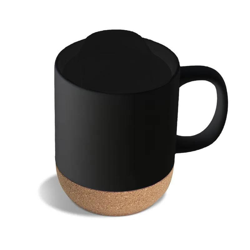 LUCCA – Giftology Ceramic Mug with Cork and Lid – Black