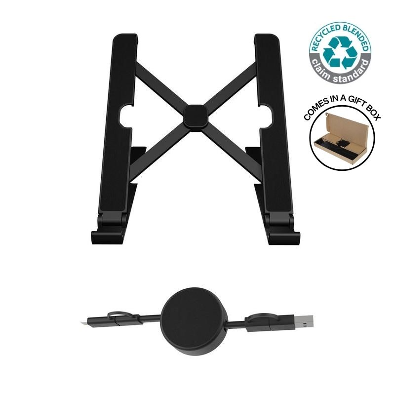 [MTGS 1167] BRELA – @memorii Set of Recycled Laptop Stand and retractable cable – Black
