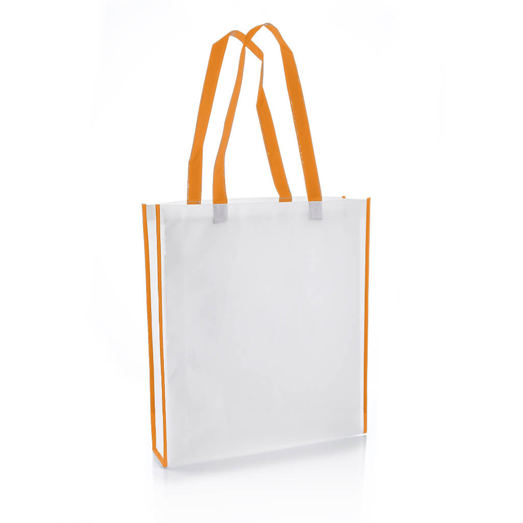[NW001 V-White-Orange] Non-Woven Shopping Bag Vertical White-Orange