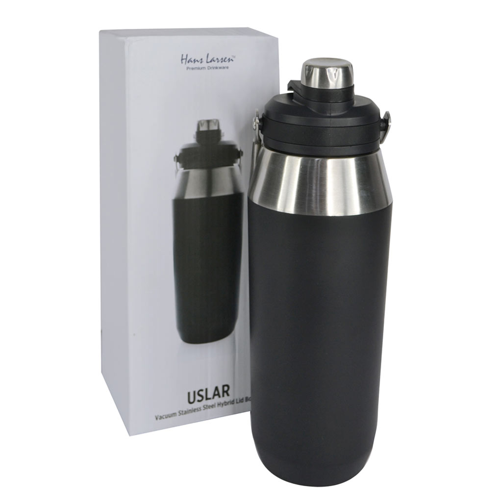 USLAR – Hans Larsen Vacuum Bottle with Solid Handle and Dual Lid – 1L – Black (3)